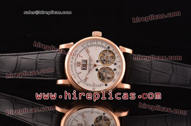 Best Luxury A.Lange & Sohne Datograph AL121114A ST26 With Double Tourbillon Automatic Rose Gold Case White Dial