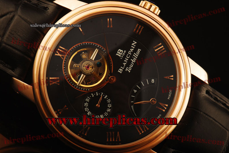 Classic Fake Blancpain Villeret Tourbillon 6025-3642-55B Automatic Rose Gold Black Dial