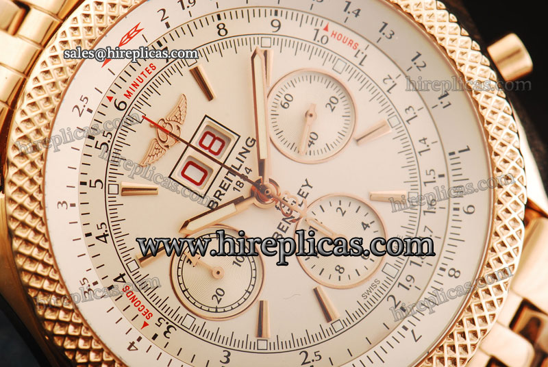 Best quality Breitling Bentley 6.75 R4436712 Swiss Valjoux 7750 Automatic Rose Gold White Dial