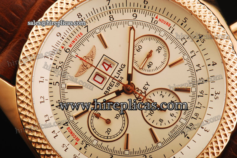 Glamorous Breitling Bentley 6.75 R4436712 Swiss Valjoux 7750 Automatic Rose Gold White Dial
