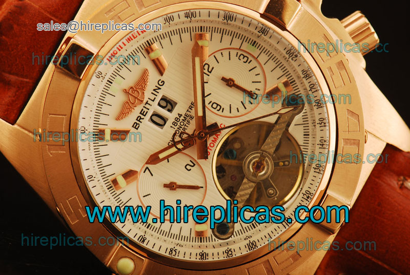 Inexpensive Classic Breitling Chronomat B01 Tourbillon HB011012 Automatic Rose Gold White Dial
