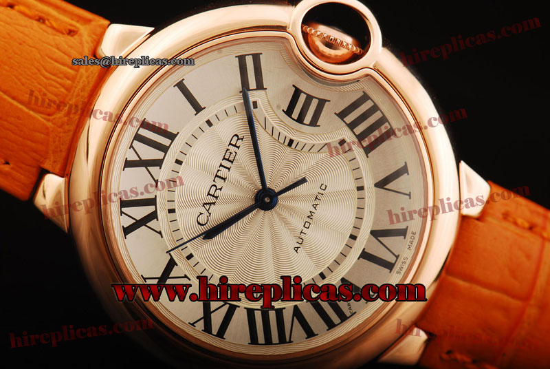 Best Luxury Classic Cartier Ballon Bleu de Cartier Medium w6900456 1:1 Original Swiss ETA 2671 Rose Gold Silver Dial Orange Leather Strap