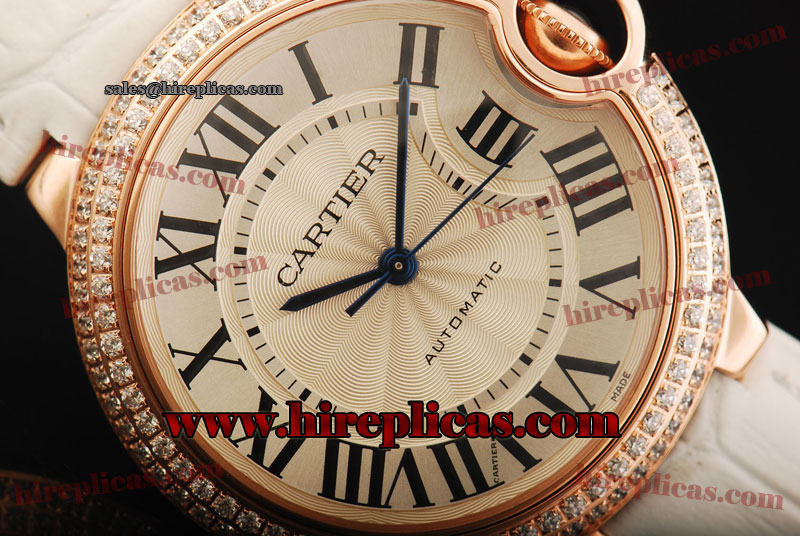 Pretty Top Fashion Cartier Ballon Bleu de Cartier Medium we900551 1:1 Original Swiss ETA 2671 Rose Gold Silver Dial White Leather Strap