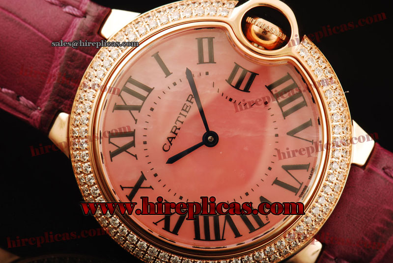 Best Luxury Cartier Ballon Bleu de Cartier Medium we900551 Swiss ETA Quartz Rose Gold Pink MOP Dial Burgundy Leather Strap