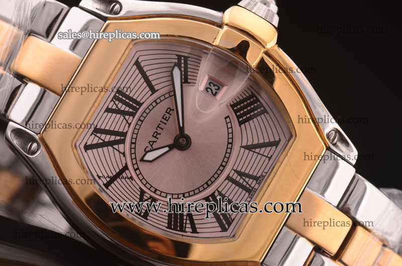 Quality cheap Luxury Cartier Roadster W62026Y4.PK Automatic Two Tone Pink Dial