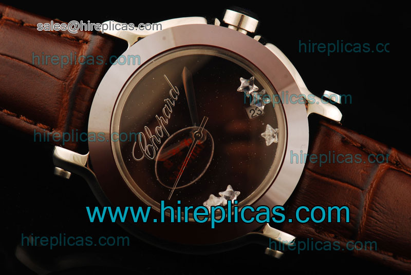 Charming Chopard Happy Sport II Star Diamonds 278475-3020 Miyota Quartz Steel Brown Dial Ceramic Bezel