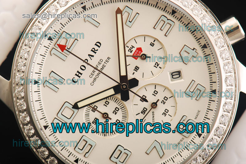 Inexpensive Classic Chopard Mille Miglia Chronograph 13/8917-20-wht Miyota Quartz Steel White Dial Diamond Bezel
