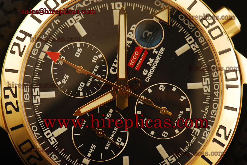 Best Chopard Mille Miglia GMT Chronograph 161267-5001 Swiss Valjoux 7750 Automatic Yellow Gold Black Dial