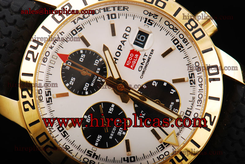Inexpensive Classic Chopard Mille Miglia GMT Chronograph 161267-5001 Swiss Valjoux 7750 Automatic Yellow Gold White Dial