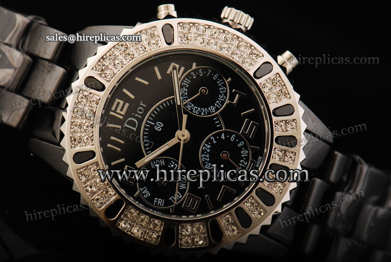 Fashion Christian Dior Dior Christal CD113111M002 Miyota Quartz Black Ceramic Black Dial Diamond Bezel