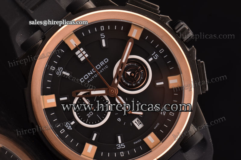 Good Concord C2 320138A Miyota OS20 With Date Quartz PVD Case Black Dial Rose Gold Bezel