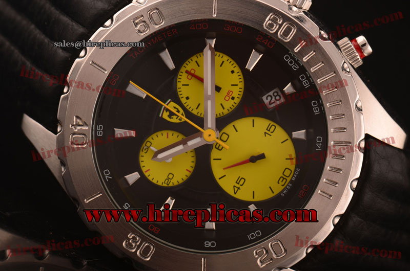Best Price Ferrari FER00034 Miyota Quartz Steel Black Dial Three Yellow Subdials