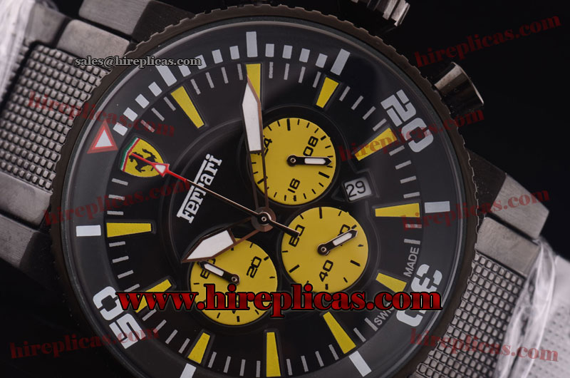 Modern Ferrari FER00035 Miyota Quartz PVD Black Dial Three Yellow Subdials