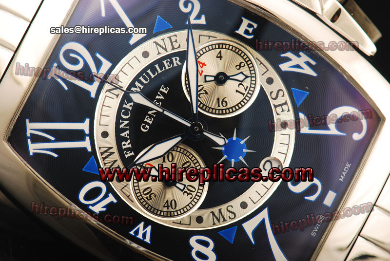 Glamorous Unique Franck Muller Mariner Chrono 9080 CC AT MAR Swiss Quartz Steel Black Dial