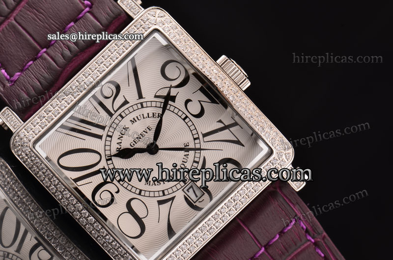 Glamorous Franck Muller Master Square 6000 K SC DT COL DRM V D Swiss Quartz Steel Case White Dial Diamond Bezel