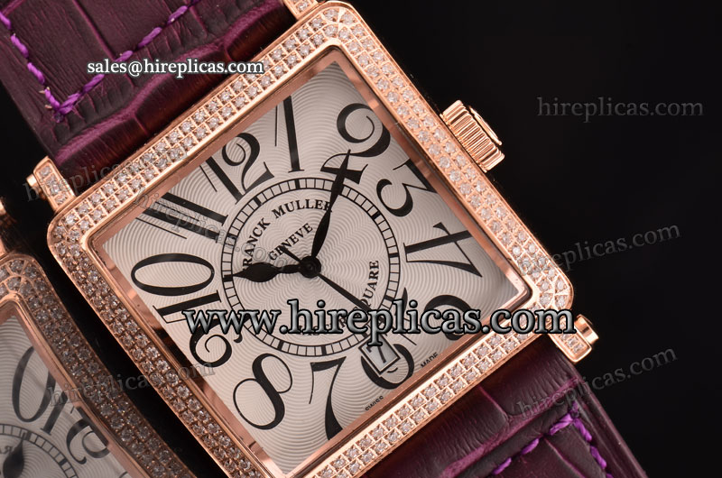 Ladies Cheap Classic Franck Muller Master Square 6000 H SC DT V D PP Swiss Quartz Rose Gold Case White Dial Diamond Bezel