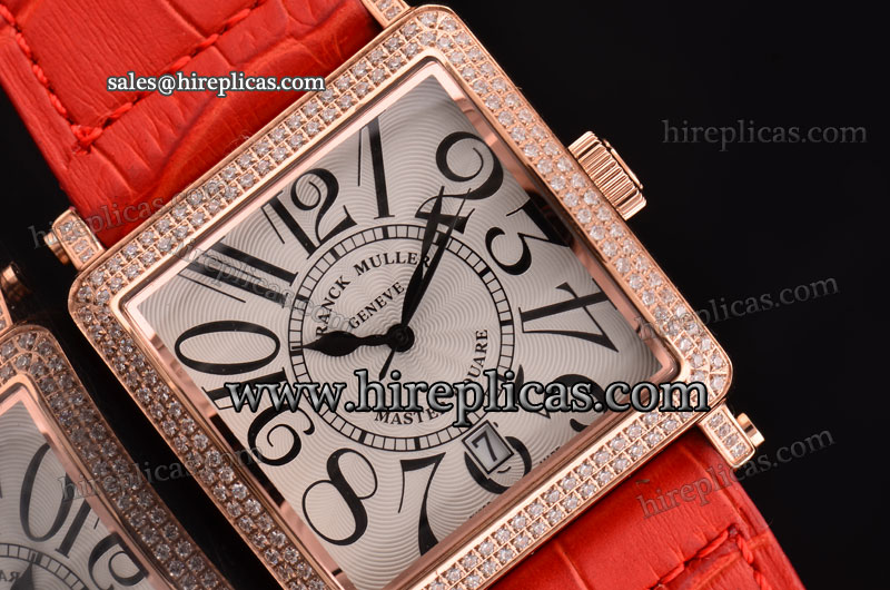 Inexpensive Classic Franck Muller Master Square 6000 H SC DT V D RD Swiss Quartz Rose Gold Case White Dial Diamond Bezel
