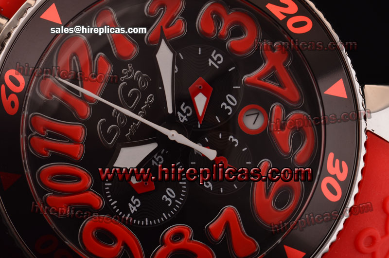 Cheapest Replica Luxury Gaga Chrono 48 6050.2K Miyota OS20 Quartz Steel Black Dial Red Numeral Markers