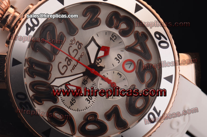 AAA Gaga Chrono 48 6056.9C Miyota OS20 Quartz Rose Gold White Dial Black Numeral Markers