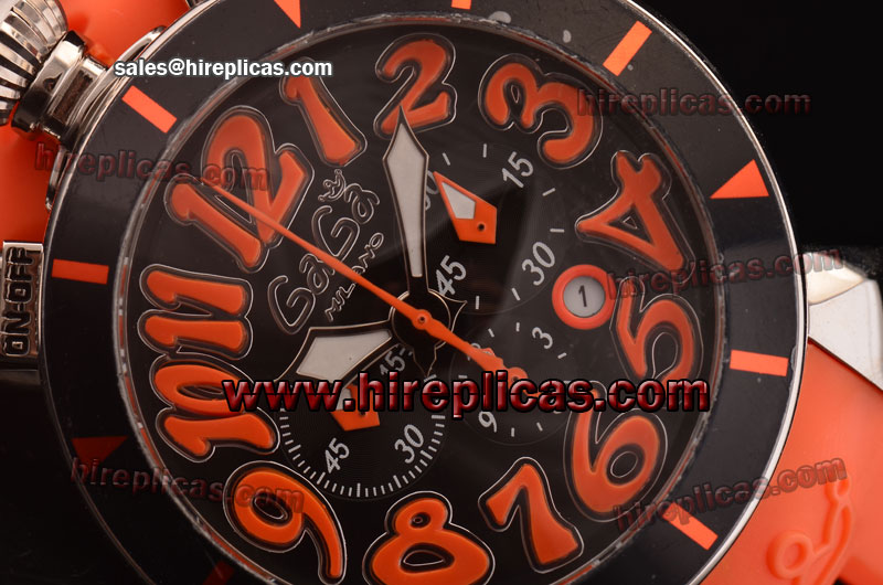 Clone Gaga Chrono 48 6050.2I Miyota OS20 Quartz Steel Black Dial Orange Numeral Markers