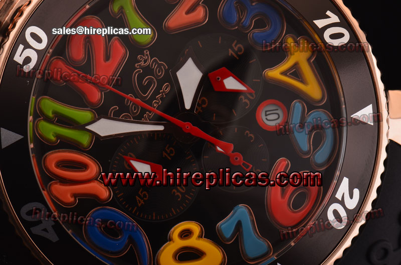 Best Luxury Gaga Chrono 48 6056.6B Miyota OS20 Quartz Rose Gold Black Dial Numeral Markers