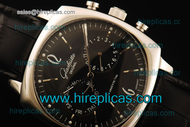Charming Glashutte Senator Sixties 39-34-02-32-04 Asia Automatic Steel Black Dial Black Leather Strap