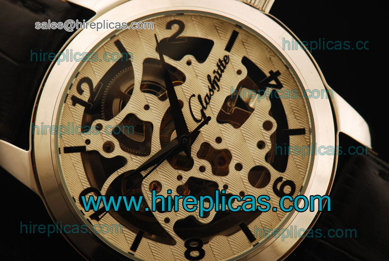AAA Glashutte Skeleton 66-01-04-04-05 Asia Automatic Steel Skeleton Dial Black Leather Strap