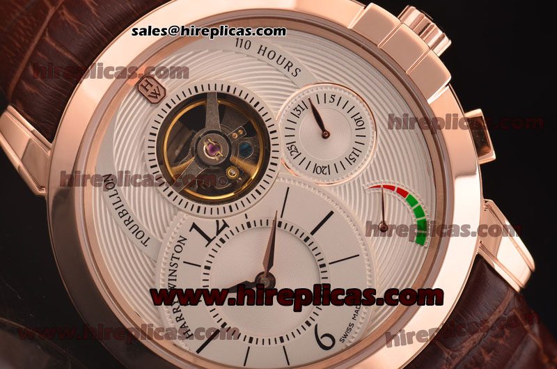 Cheap Classic Harry Winston HW12052401 Tourbillon Automatic Rose Gold White Dial