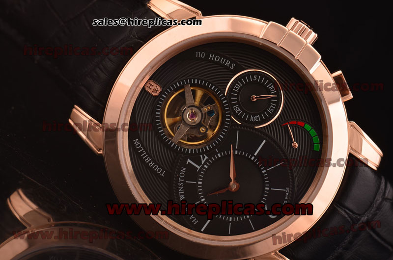 Imitation Harry Winston HW12052402 Tourbillon Automatic Rose Gold Black Dial