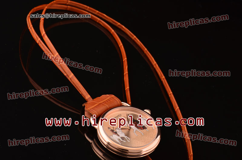 Buy Cheap Hermes Arceau Pocket Amazones watch 038155WW00C Swiss Quartz Rose Gold Case Rose Gold Dial
