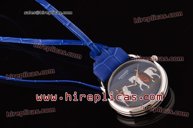 AAA Hermes Arceau Pocket Amazones watch 038155WW00D Swiss Quartz Steel Case Blue Dial