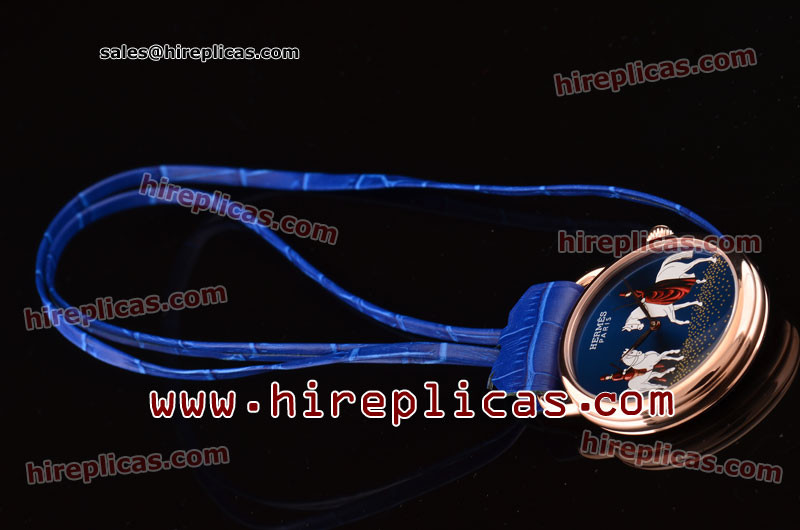 discount Fashion Hermes Arceau Pocket Amazones watch 038155WW00F Swiss Quartz Rose Gold Case Blue Dial