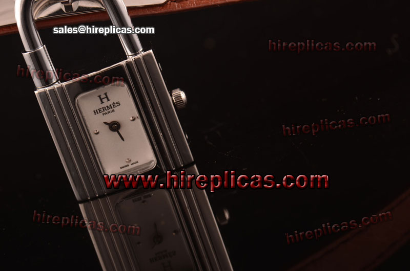Clone Hermes Kelly KE1.210.280.VWN1 Japanese Quartz Steel White Dial Brown Leather Strap