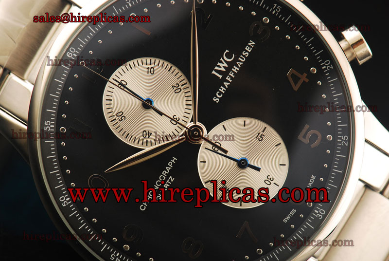Designer IWC Portuguese Chrono IW3714-06 Miyota Quartz Steel Black Dial