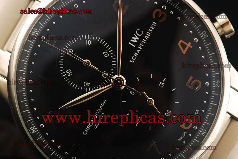 discount Fashion IWC Portuguese Chrono IW3714-03 Miyota Quartz Steel Black Dial