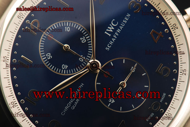 Exquisite IWC Portuguese Chrono IW3714-07 Miyota Quartz Steel Blue Dial