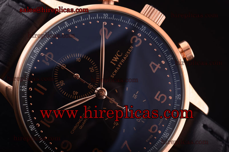 Glamorous IWC Portuguese Chrono IW390213 Miyota Quartz Rose Gold Black Dial