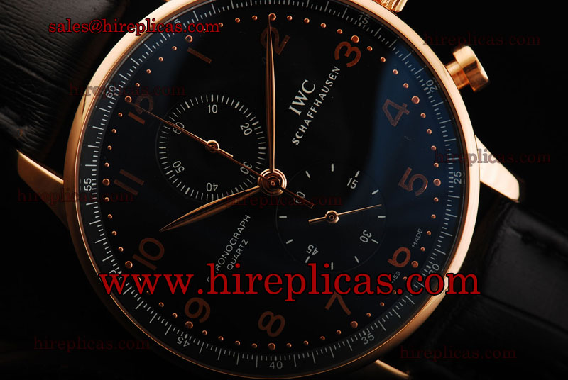 Pretty Top IWC Portuguese Chrono IW3714-82 Miyota Quartz Rose Gold Black Dial
