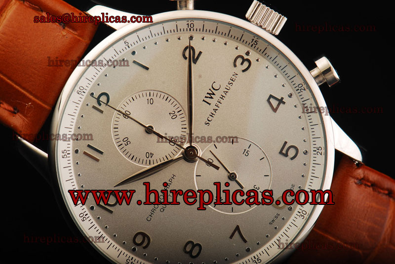 Charming IWC Portuguese Chrono IW3714-83 Miyota Quartz Steel Silver Dial