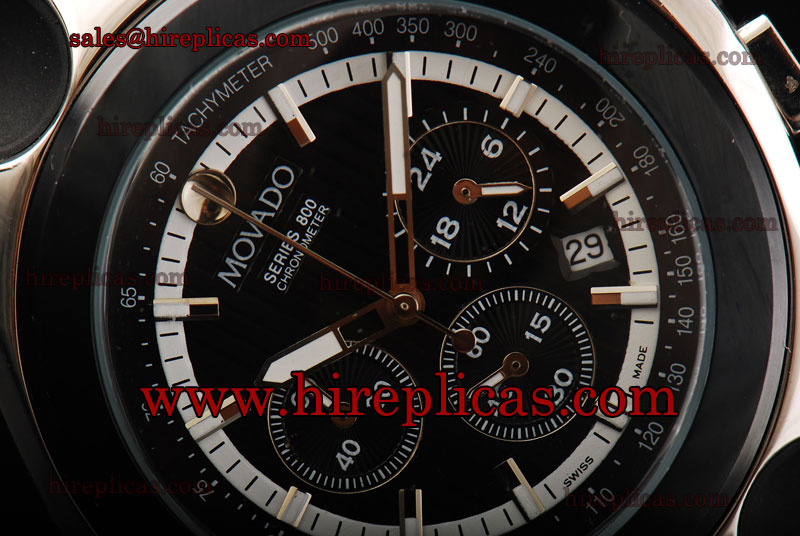 Pretty Top Movado Series 800 Chrono 260009602 Japanese Quartz Steel Black Dial PVD Bezel