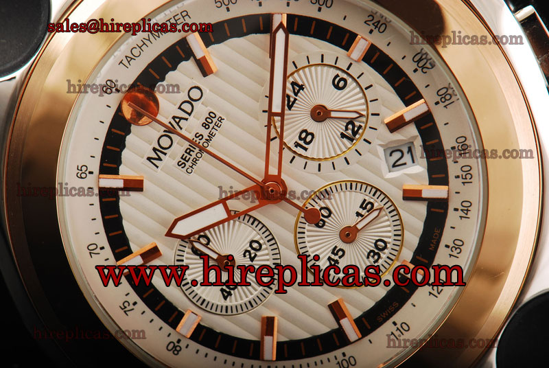 Top Quality Movado Series 800 Chrono 260009604 Japanese Quartz Steel White Dial Gold Bezel