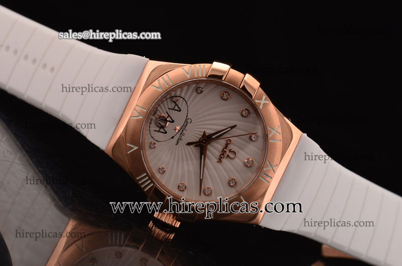 Quality cheap Omega Constellation Ladies 35mm 123.53.35.60.52.001 Swiss ETA Quartz Rose Gold White Dial