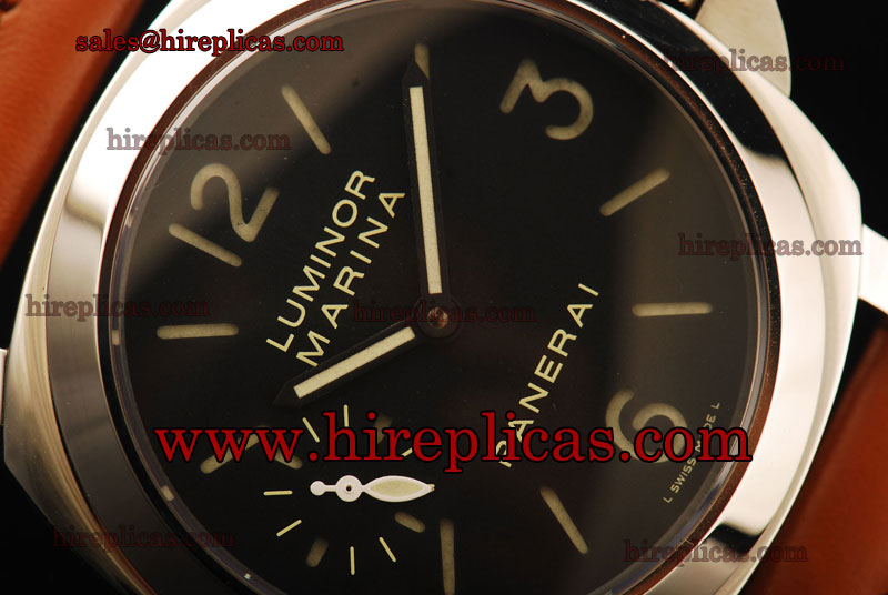 Buy Cheap Graceful Panerai Luminor Marina PAM 00111 Swiss ETA 6497 Manual Winding Steel Black Dial Brown Leather Strap