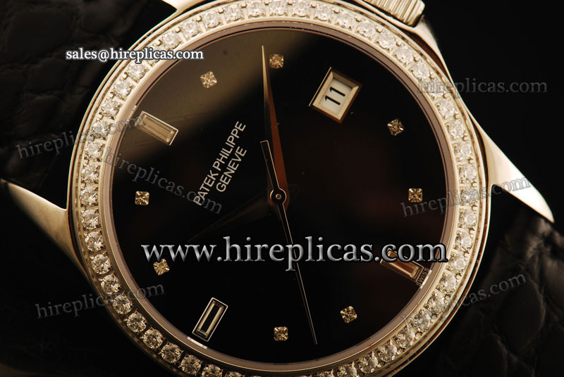 Luxury discount Fashion Patek Philippe Calatrava 5108G Swiss ETA 2824 Automatic Steel/Diamond Black Dial