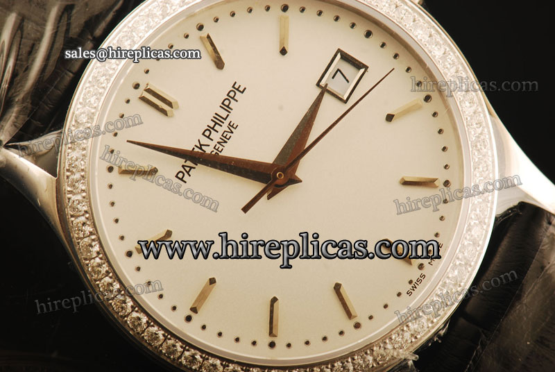 Glamorous Patek Philippe Calatrava 5108G-DD Swiss ETA 2892 Automatic White Gold/Diamond White Dial