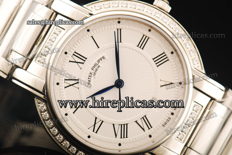 Top Quality Patek Philippe Calatrava 5120/2G Swiss ETA Quartz Steel/Diamond White Dial