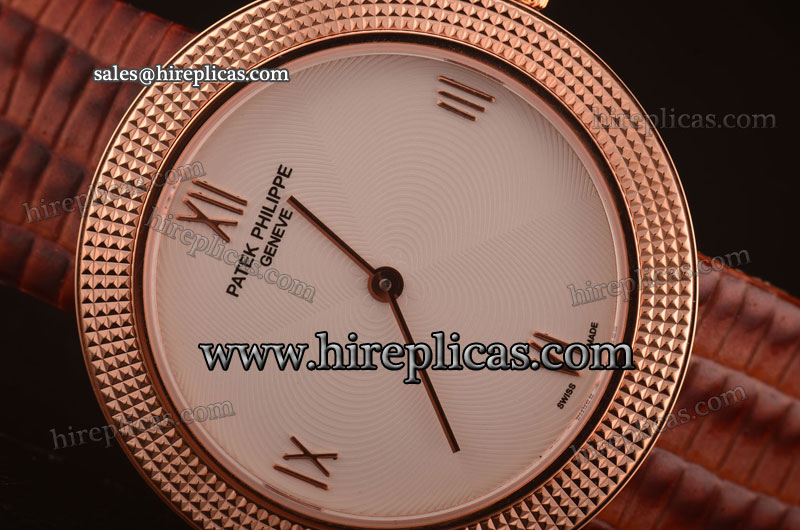 Clone Patek Philippe Calatrava 5120J Swiss Quartz Rose Gold White Dial