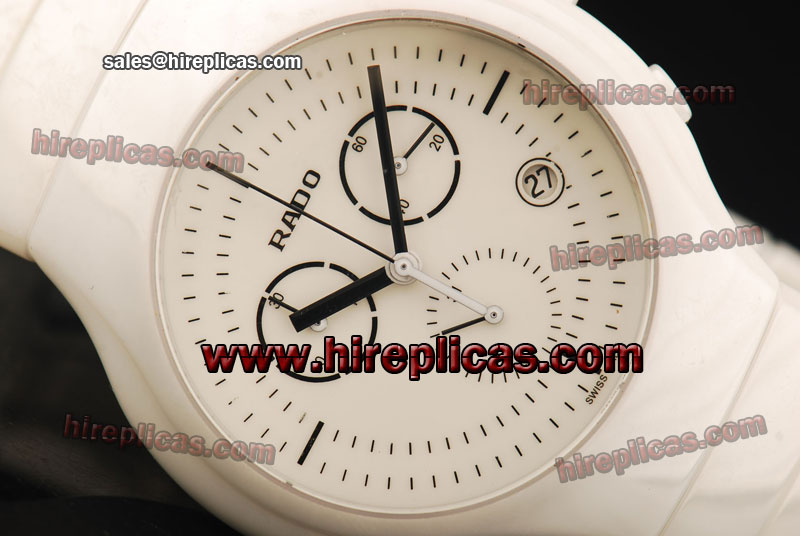 Stylish Rado True Chronograph Matt R27832012 Japanese Quartz White Ceramic White Dial