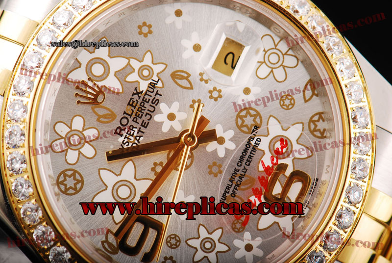 Pretty Top Rolex Datejust II 116333D sfaj Rolex 3135 Automatic Two Tone Silver/Flower Dial Numeral Markers Diamond Bezel