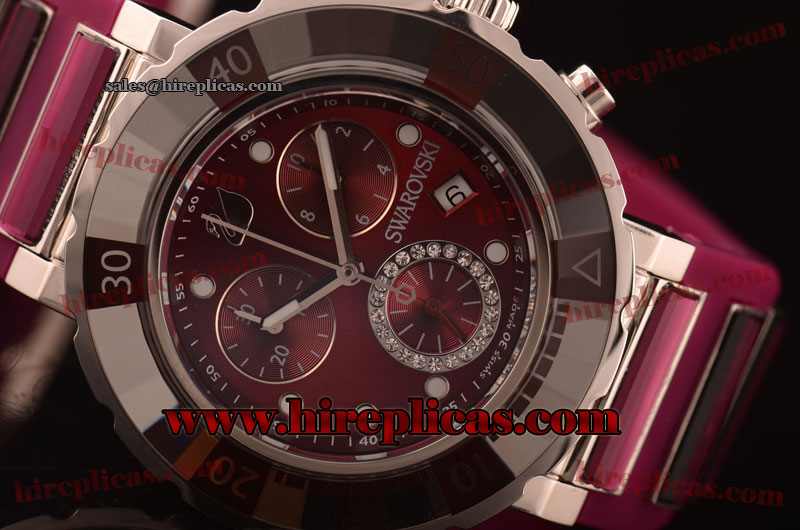 Fashion Hot Classic Swarovski Octea Chrono 1802 Swiss ETA Quartz Steel Wine Dial
